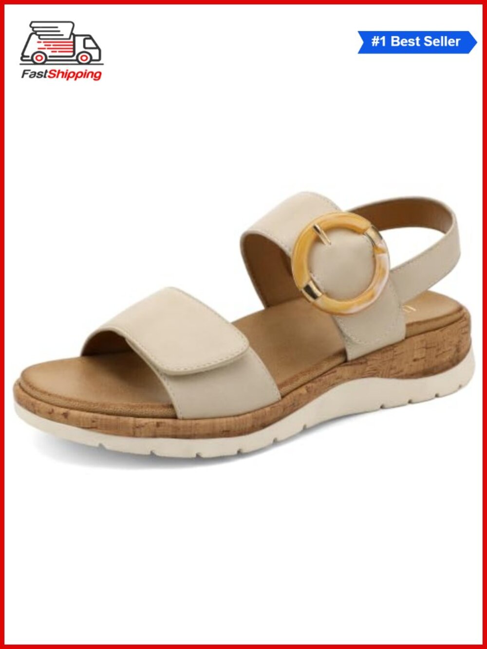 Low Wedge Walking Sandals Arch Support Adjustable Straps Faux Leather